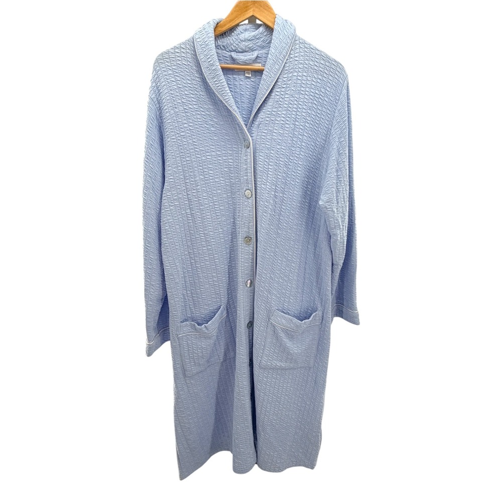 Eileen West Adaptive Magnetic Button Waffle Robe L XL Periwinkle Blue Long Dress